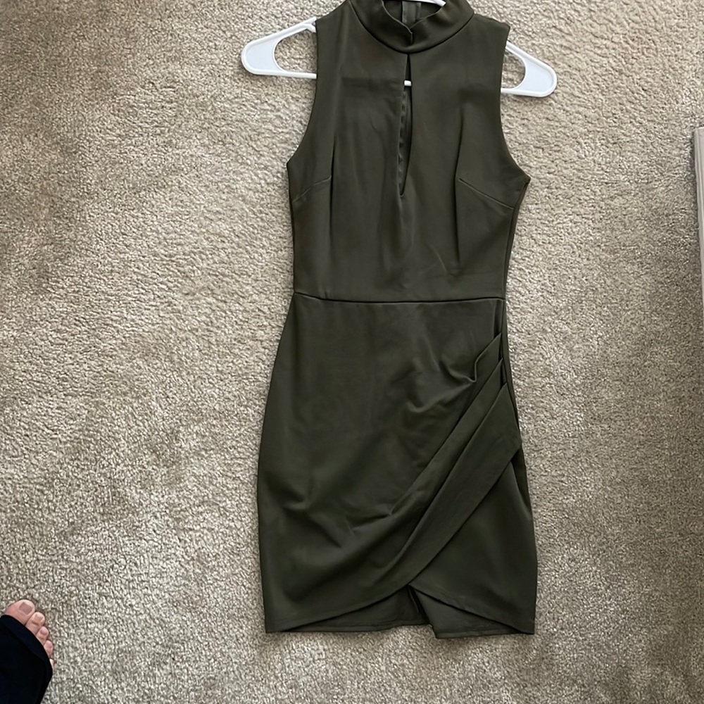 High neck dark green mini dress